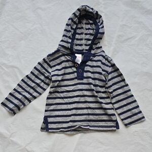 Gymboree Kids Hooded Long Sleeve Striped Top - Navy & Gray 18-24 M